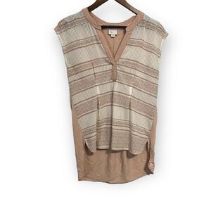 Women's Anthropologie Postmark Tan & Cream Striped Top